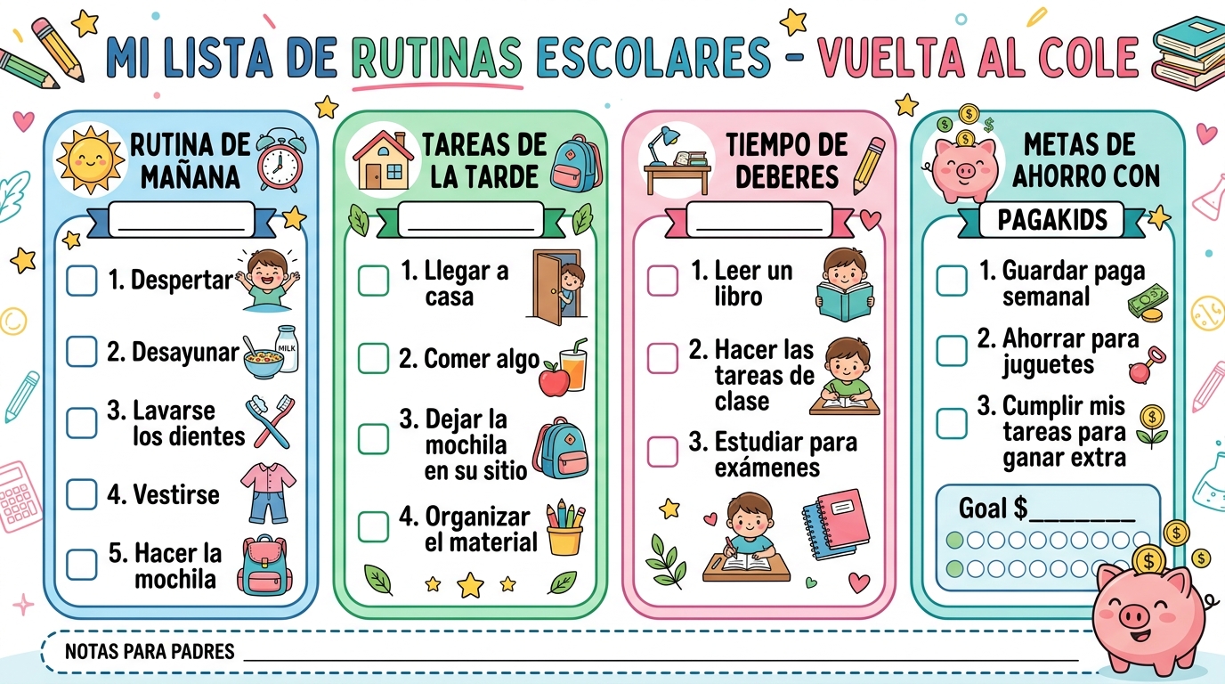 Plantilla Imprimible de Rutinas Vuelta al Cole PagaKids