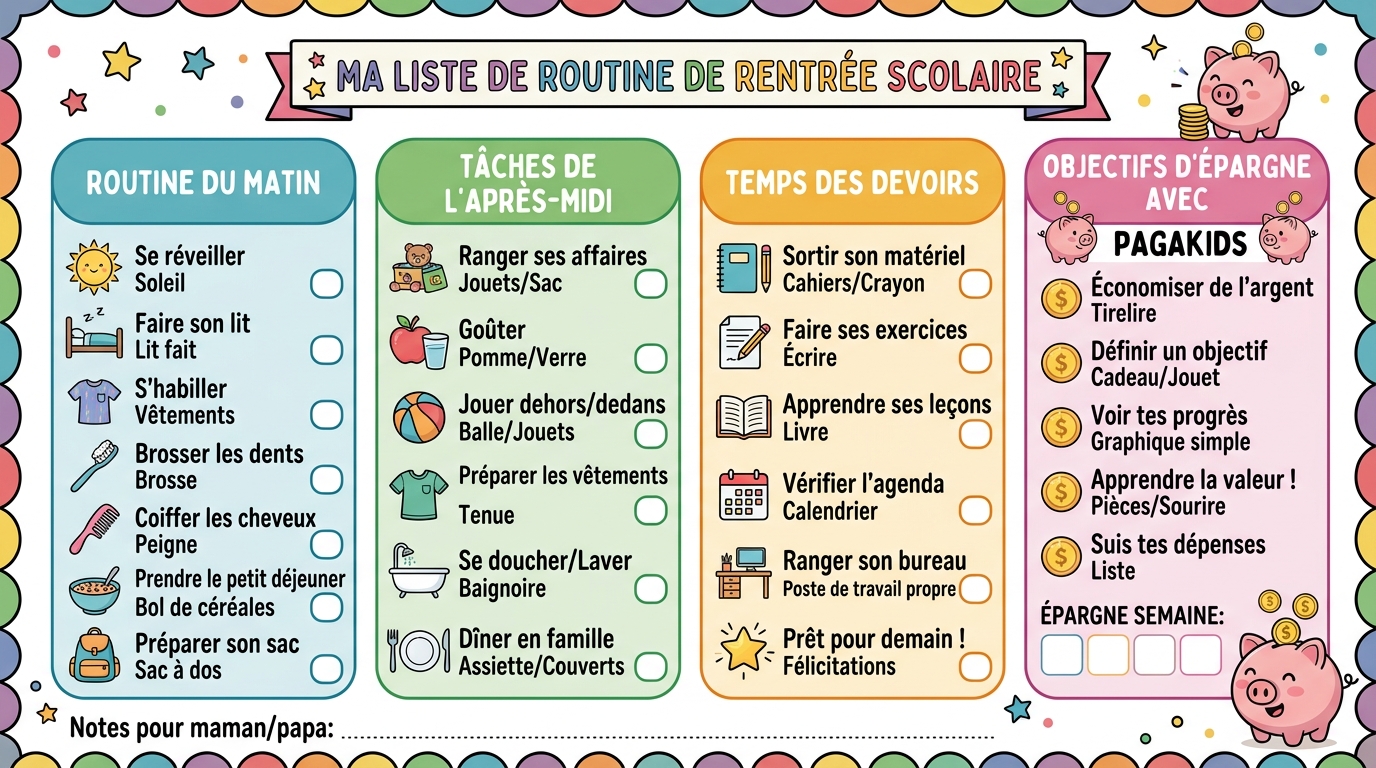 Fiche Imprimable de Routines Rentrée Scolaire PagaKids