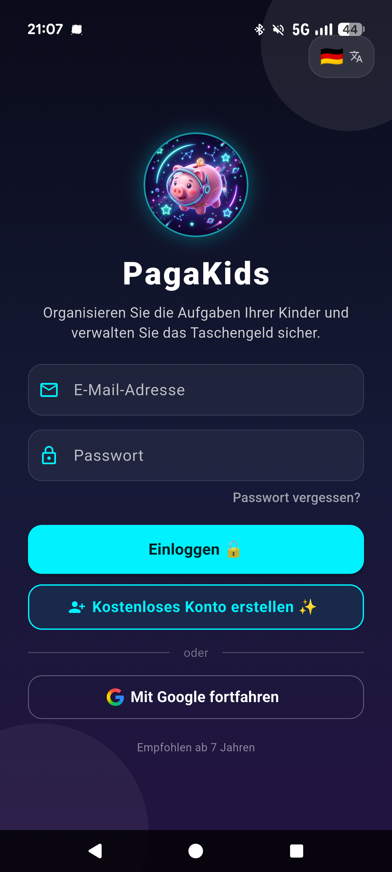 PagaKids App Interface (de)